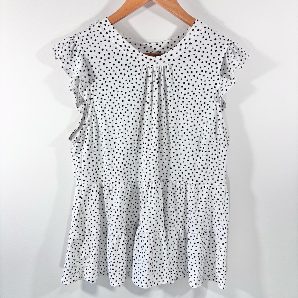 Women’s White Polka Dot Ruffle Sleeve Top
